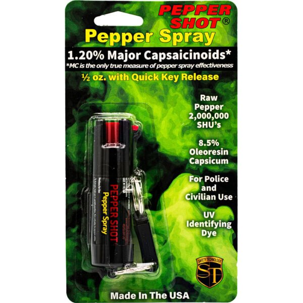 Pepper Shot 1.2% MC  1/2 oz  pepper spray belt clip and quick release keychain - Image 2