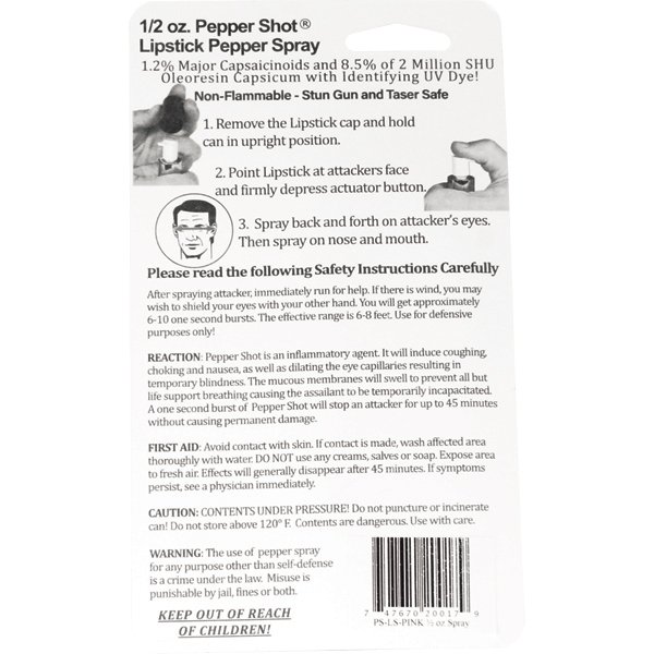 Pepper Shot 1.2% MC 1/2 oz lipstick pepper spray pink - Image 3